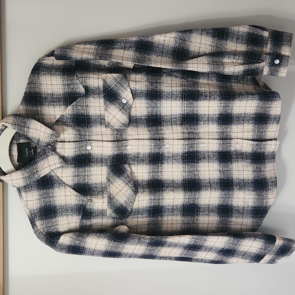 Lumiere Plaid Oversized Shacket Cream Brown Black Western Shirt Jacket Small